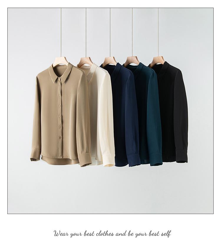 2025 Spring Women's Long Sleeve Silk Blouse - Luxurious Mulberry Solid Color Shirt