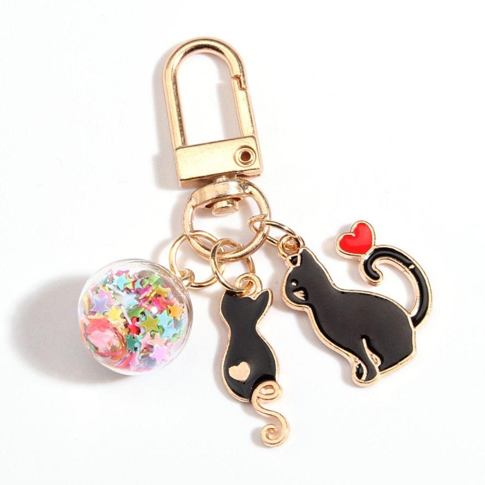 Pendants Cat Metal Key Ring Jewelry Cat Couple Keychain Cartoon Enamel Keychain  Headphone Cover