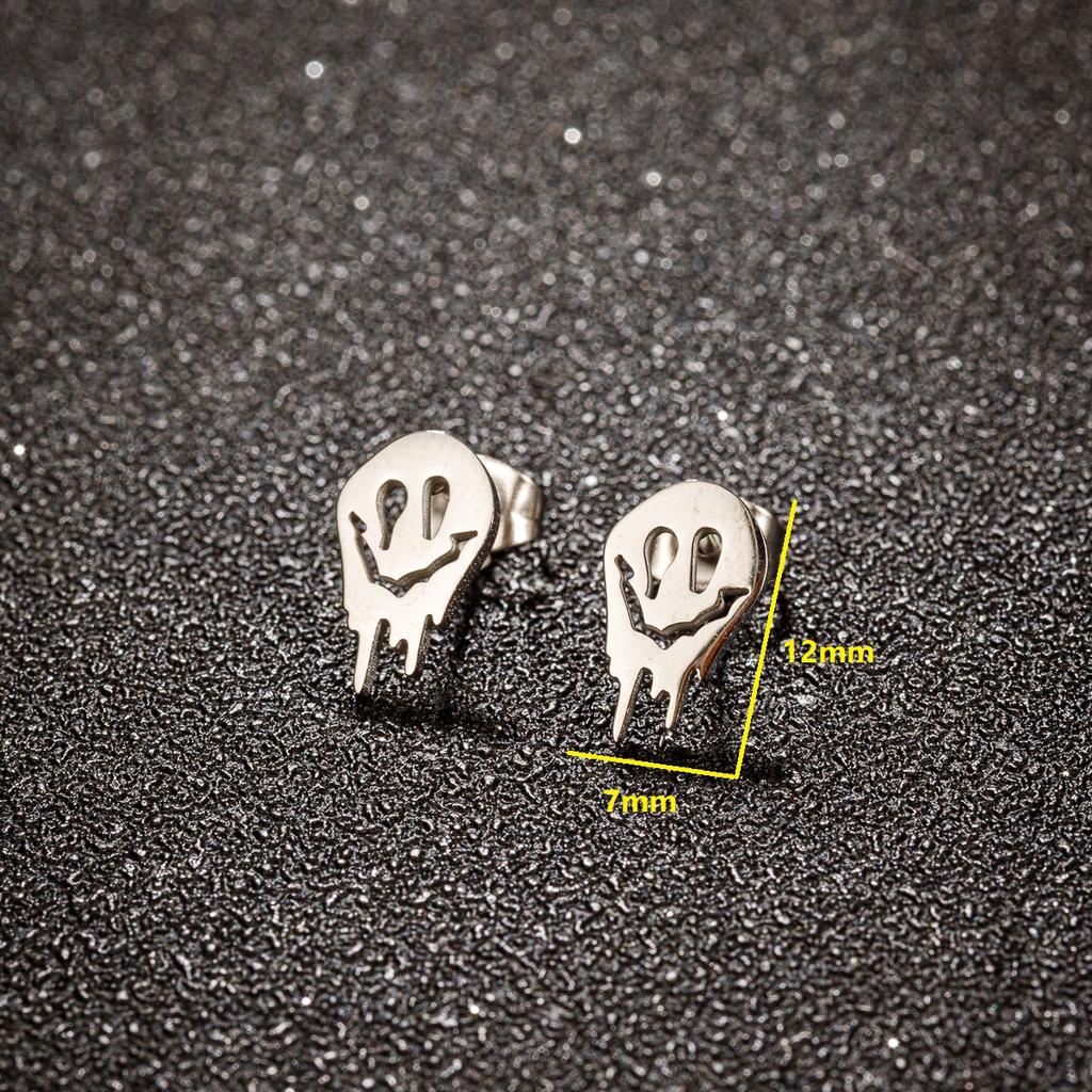 Cute Cartoon Black Minimalist Earrings Stud For Women Stainless Steel Monster Ghost Gothic Halloween Earrings Zircon Gifts