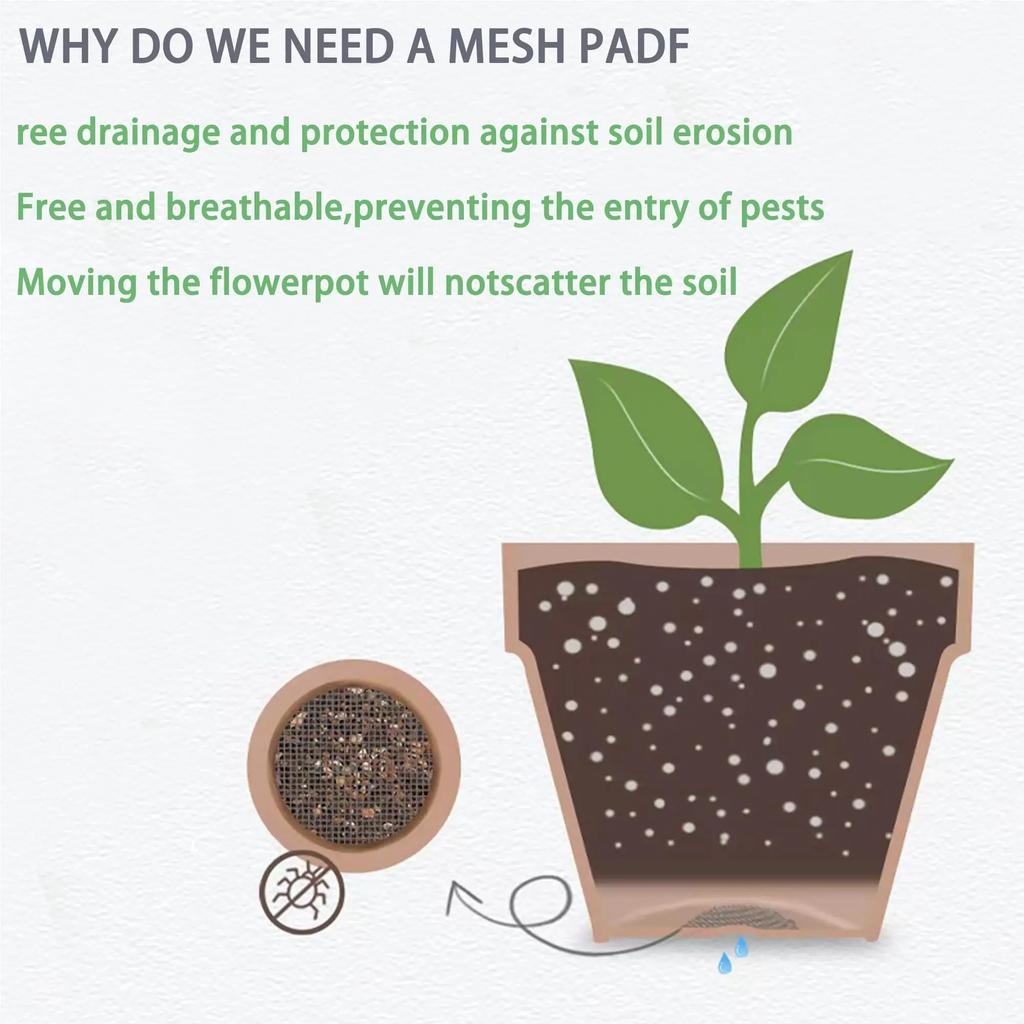 50PCS Prevent Soil Loss Breathable Gasket Leakproof Drainage Flower Pot Hole Mesh Pad Bottom Mat Breathable Drainage Gasket Net