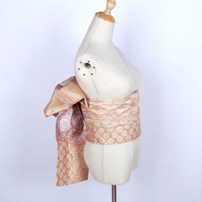 Japanese Kimono Obi: Brocade Jacquard Taiko Bow with Floral Knot Trim