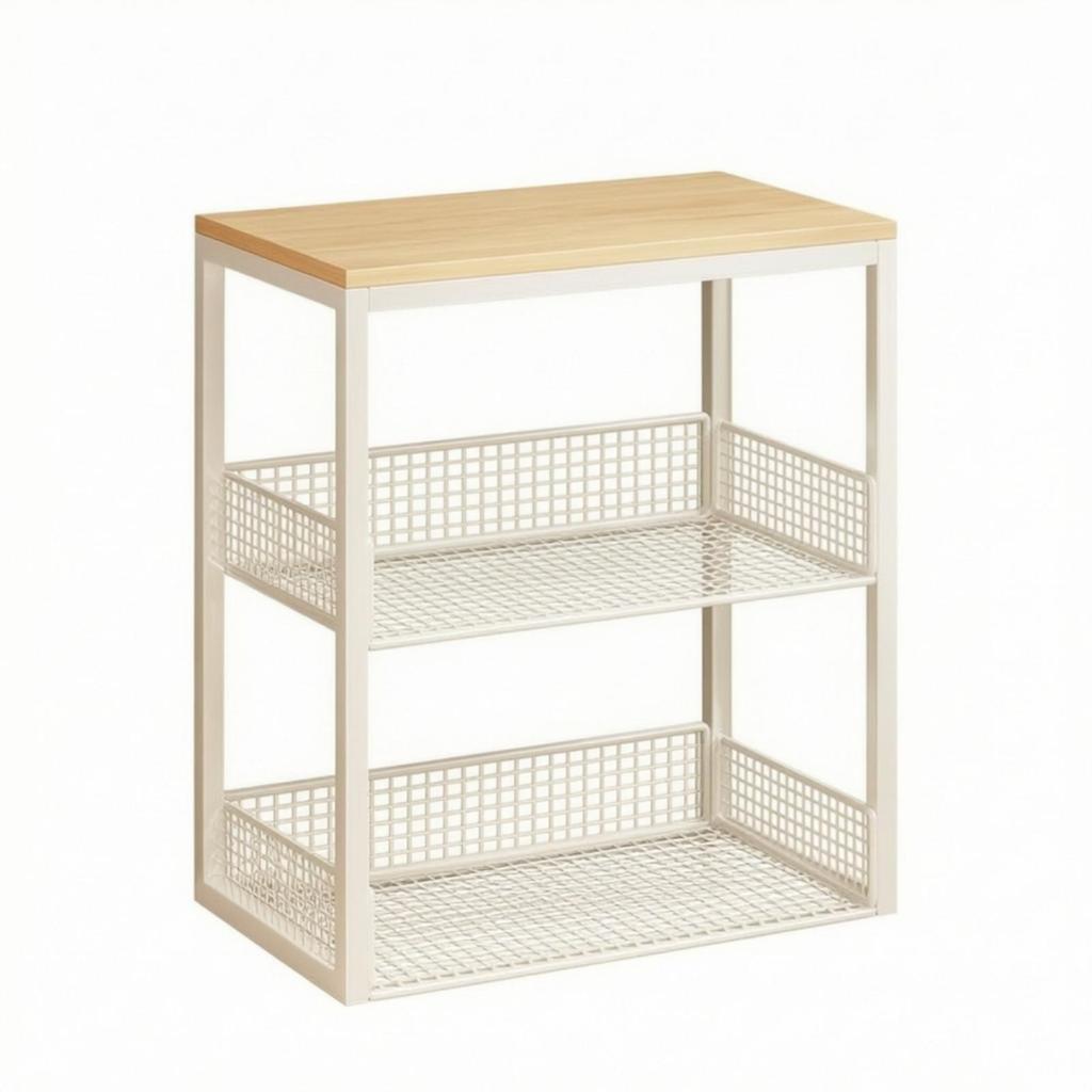Open WireMesh Storage Rack with Raised Sides Versatile Metal Frame WoodWoodenLook