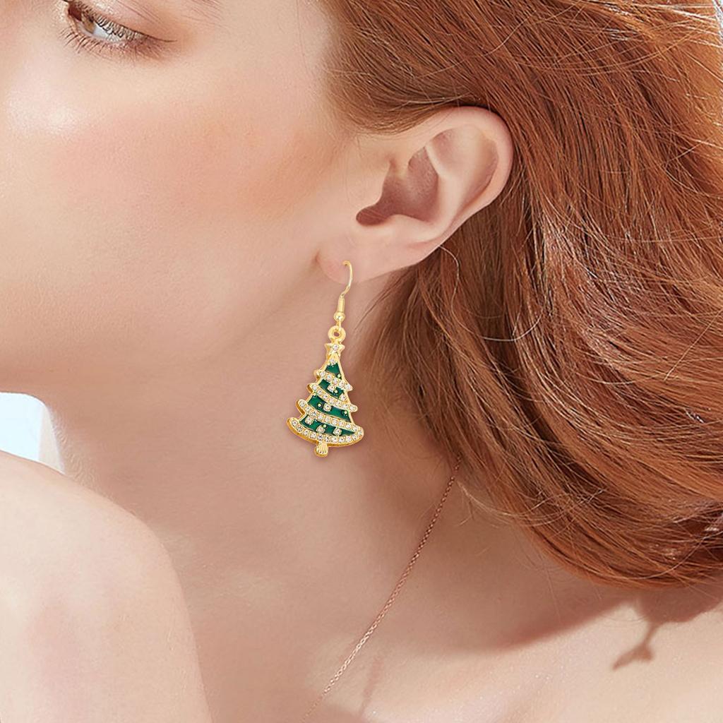 Red/Green Holiday Earrings With Crystal Accent Alloy Materials Ear Studs Comfortable Christmas Party Jewelry