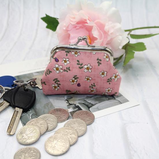 Cute Floral Coin Purse, Vintage Kiss-lock Change Pouch, Mini Coin Wallet Trinkets Storage Pouch for Coins, Cash, Cards