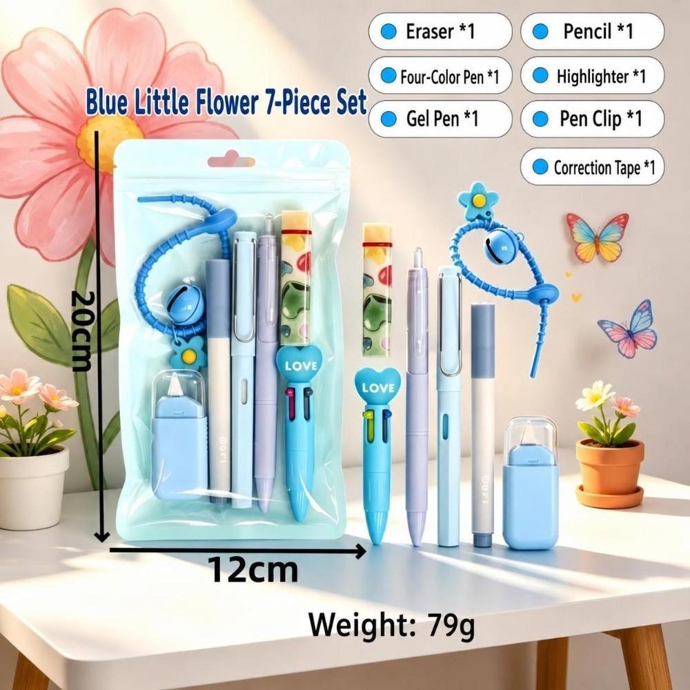 7-in-1 Flower Stationery Set Multi Color Pen Gift Set Kawaii 7 in 1 Pen Set  School Supplies