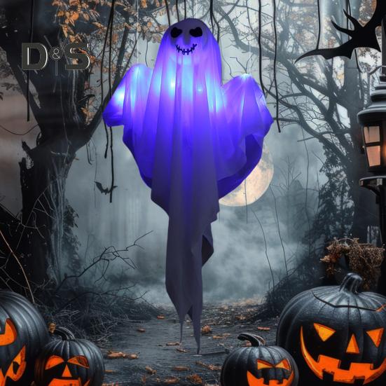 Halloweenská závěsná dekorace duch zářící bílý duch se světlem provázku Vnitřní venkovní světelná rekvizita duchů pro vystavení strašidelného domu na večírku
