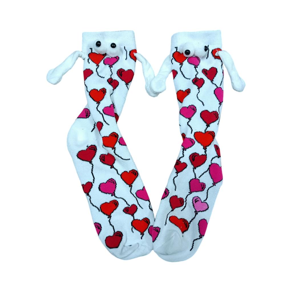 Valentine's Day Couple Heart-Shaped Magnet Socks With Hand-Holding (Mid-Calf Socks)