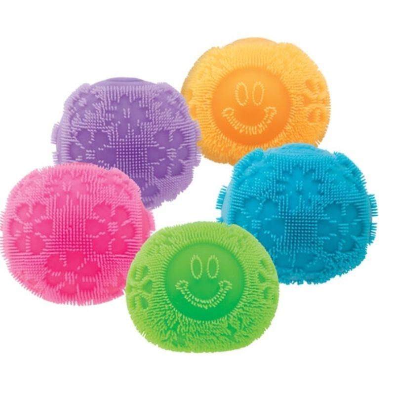 Needoh Spiky Fuzz Ball Soft TPR Slow Bounce Smiley Squeeze Toy Stress Calming Fidget Toy Desktop Decompression Stretchable Relax