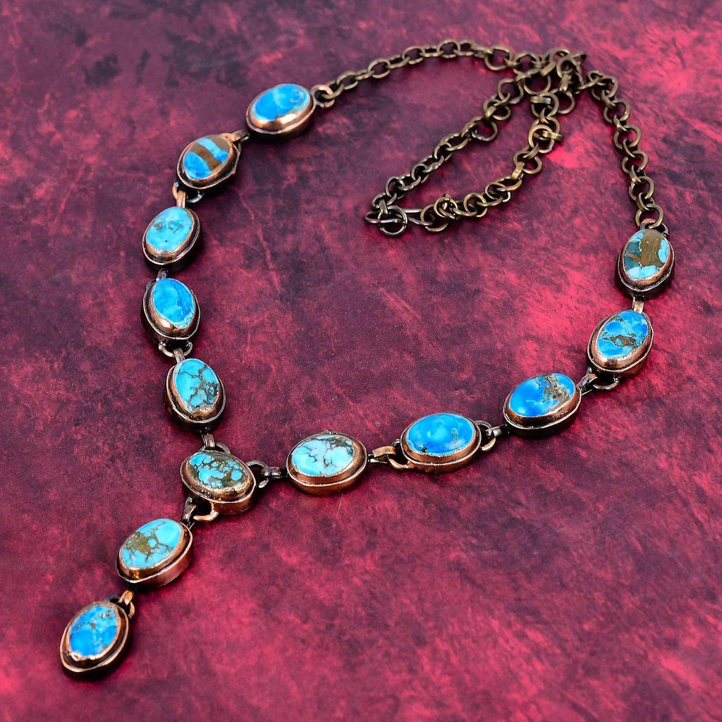 Tibetan Turquoise Gemstone Necklace Electroformed Copper Adjustable Necklace