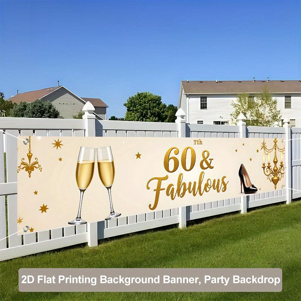 60th Birthday Party Banner, Happy Hour Background Design, Polyester Outdoor Indoor Fence Lawn Decoration