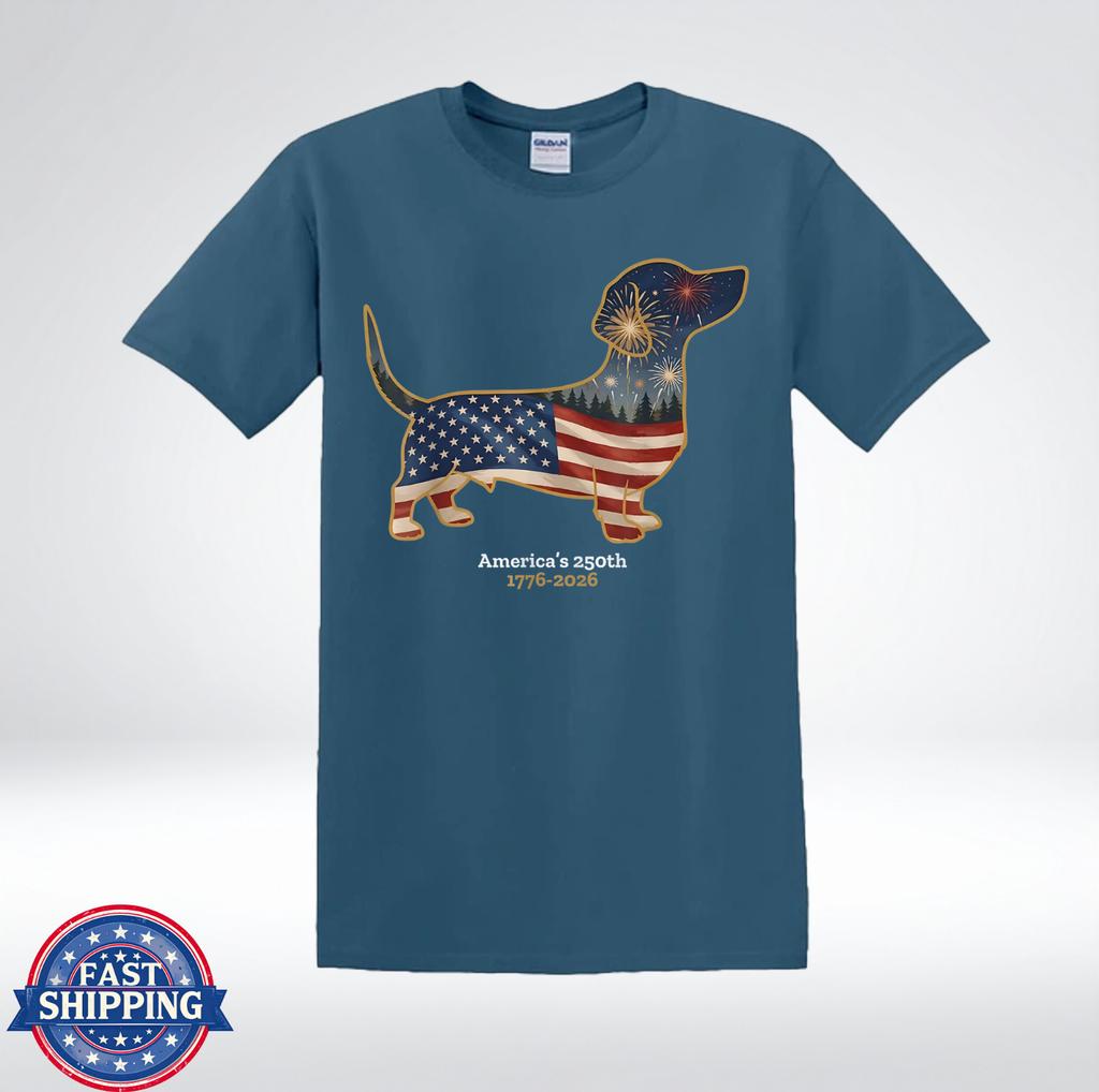 Red White Blue Dachshund America 250th T-Shirt