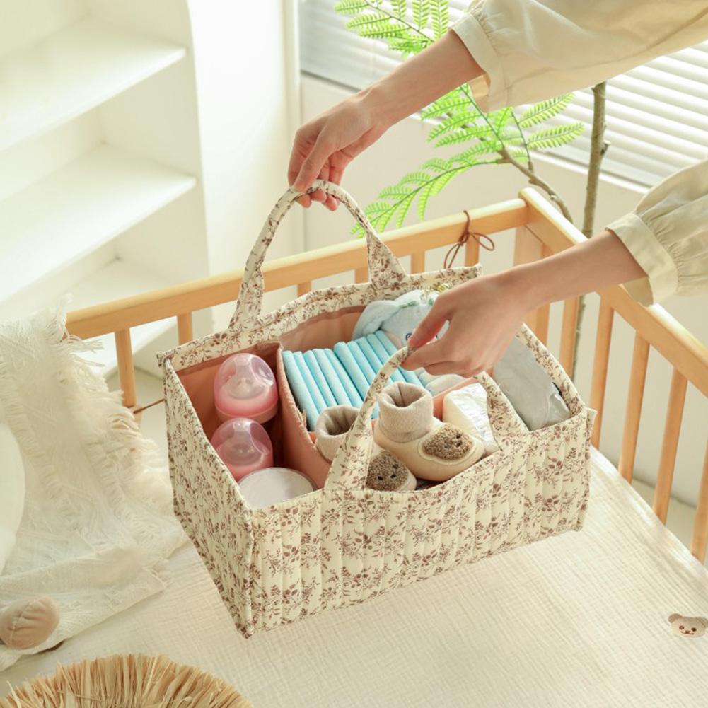 Portable Baby Diaper Caddy Organizer Quilted Floral Foldable with Dividers Nursery Storage Tote for Changing Table Car Travel