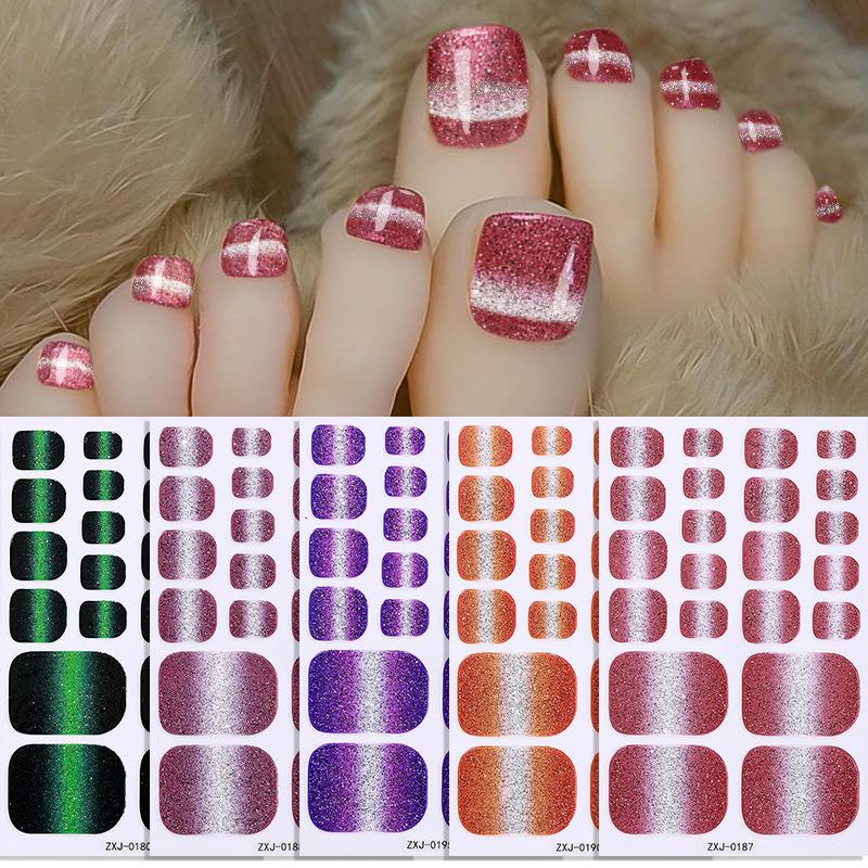 Pink Line Cat Eye Toenail Stickers, Summer Hot Item, Waterproof Nail Stickers for Girls, Whitening Effect