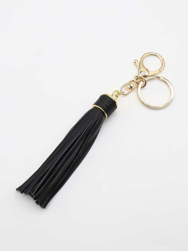 Alloy & Leather Tassel Keychain: Waxed Cord Charm for Women's Bags