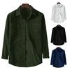 Men Corduroy Shirt Turn-down Collar Single-breasted Solid Color Loose Cardigan Retro Style Mid Length with Chest Pockets Top for Daily