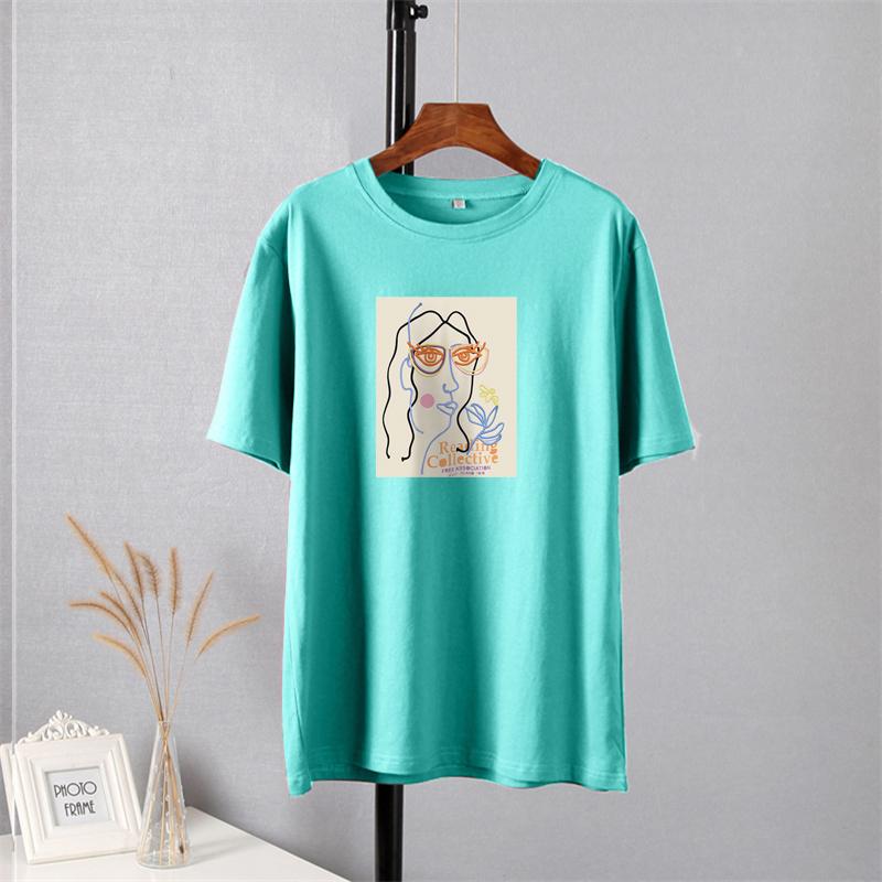 Shellsuning Summer New Aesthetic Printed Tshirts for Women 100% Cotton Vintage Short Sleeves Basic Tees Oversize Top Korean Casual Harajuku Tops