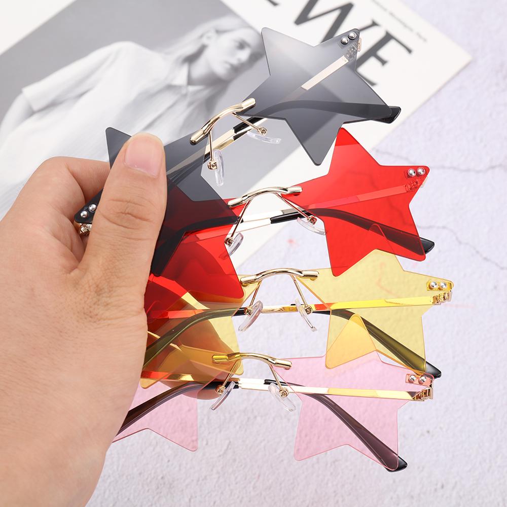 1pc Rimless Star Shape Sunglasses Driving Trendy Eyeglasses Women Men Party Glasses Funny Pentagram Eyewear Christmas Decor