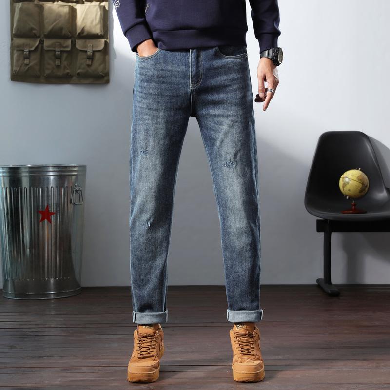 

Men s Korean Style Denim Fashion: Autumn/Winter Casual Stretch Tapered Straight-Leg Jeans 33 темно-синього кольору