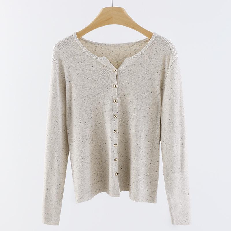 Korean Style V-Neck Slimming Cardigan: Women s Colored Yarn Knit Long Sleeve Sweater One Size