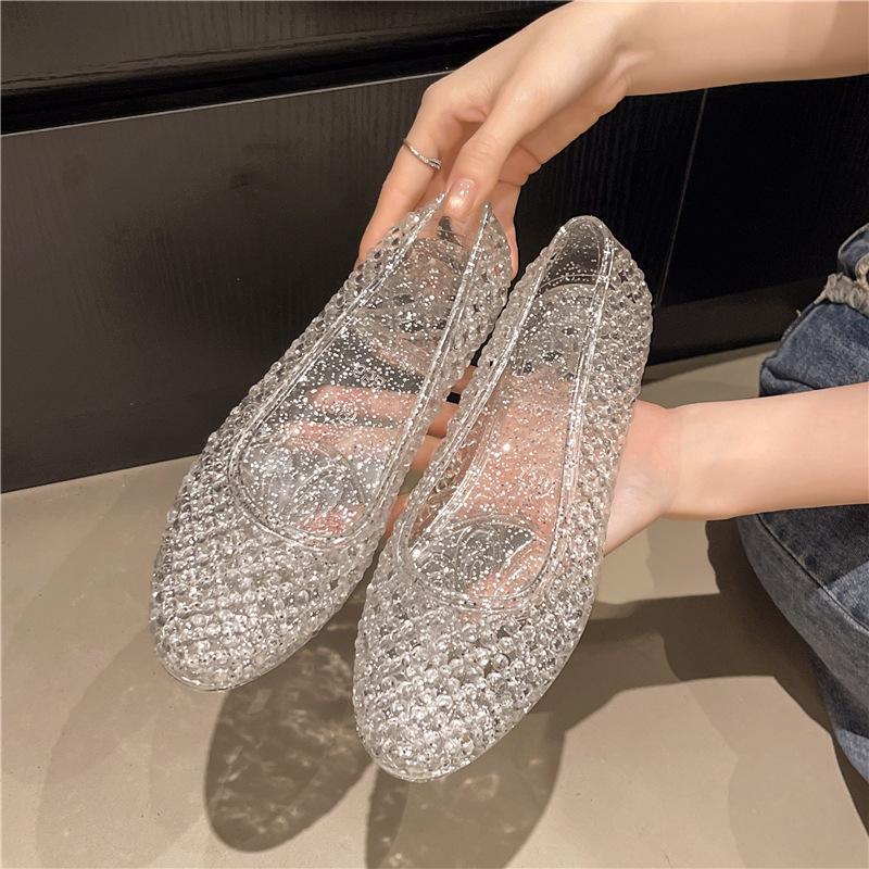 

Хрустальные женские туфли пляжные балетки с перфорацией дышащие желейные туфли туфли для мамы летние сандалии 36