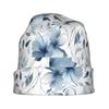 2D Flat Printing Blue Floral Pattern Fashion Knit Hat for Adults Adds a Stylish Finishing Touch To Everyday Outfits Perfect for City Walks Weekends or