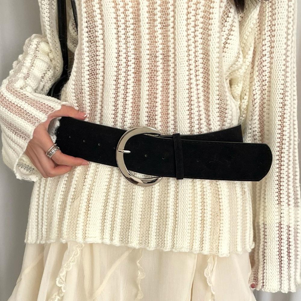 Jeans Girdle Women Wide Belt Metal Buckle Western Cowboy Belt Fashion Leather Waistband  Girl