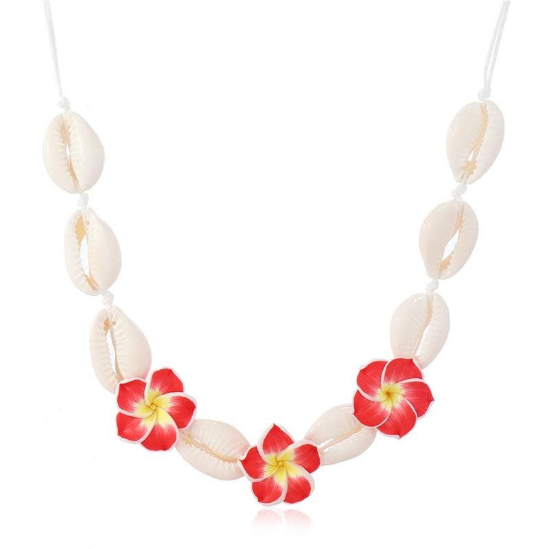 Elegant Soft Clay Flower and Shell Pendant Necklace Sturdy Flexible Chain Jewelry Accessory Gift