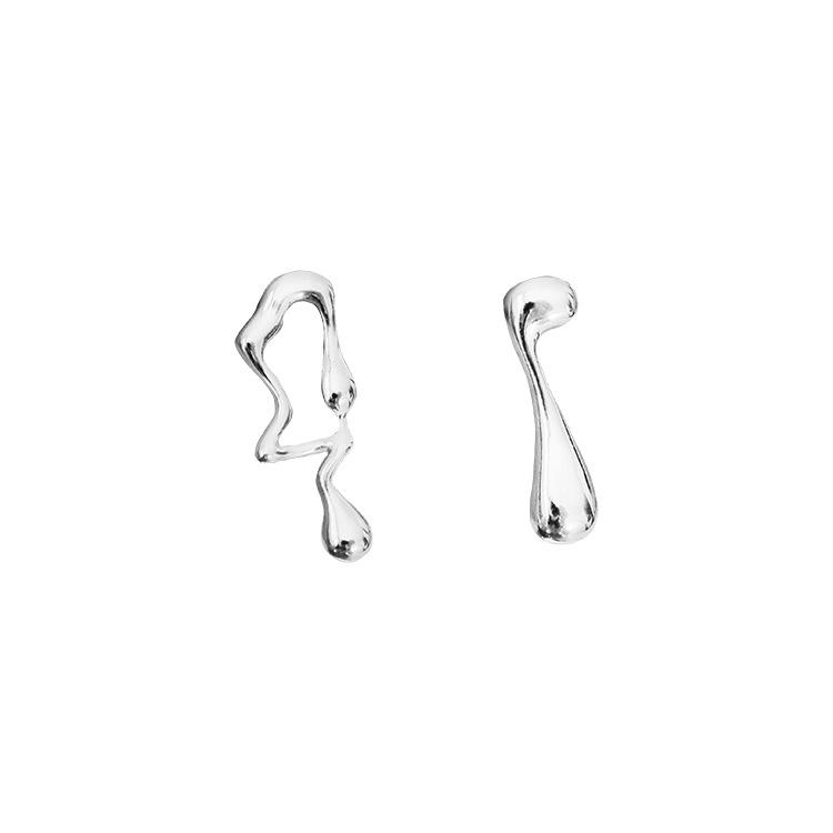 

S925 Sterling Silver Irregular Asymmetrical Earrings - White Gold Plated, Fashionable Luxury Design 925 Sterling Silver