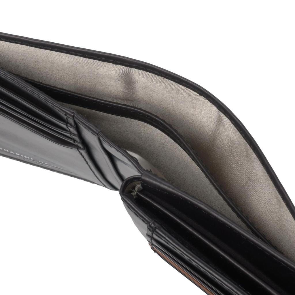 Katharine Hamnett London Calf Leather Mid-Length Wallet with Bill Compartment, Card Slots, and Coin Purse, Black, 490-50803