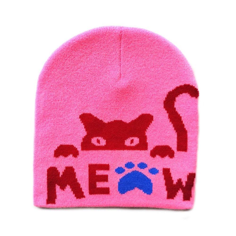 Keep Warm Knitting Cap Hat Cat Print Beanie Bonnet Fashion Wool Hat  Outdoor