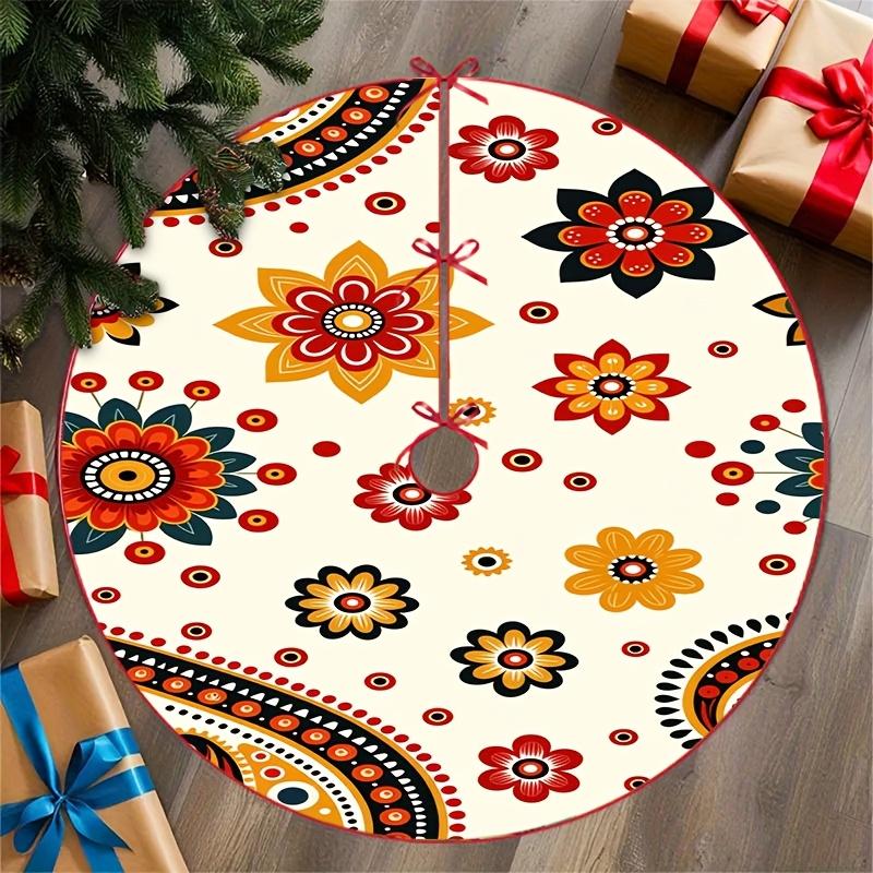 2D Flat, 2D Flat, 1pc, Multi-Color Flowers And Paisley Pattern Tree Skirt, 2D Flat Printing, Suitable for Christmas Trees, Festive Theme, Soft Style,