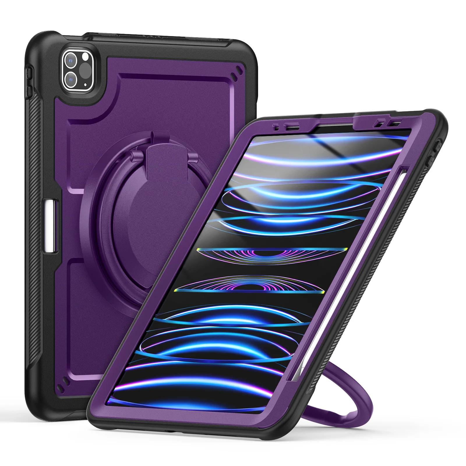Étui Tablette avec Support Poignée Rotative à 360° Pour iPad Pro 13 11 Air 3 4 5 6 7 8 9 10ème 11ème Génération Mini Coque Rigide antichoc ipad mini 6th 7th violet