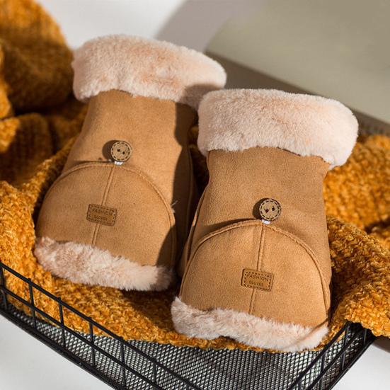 Women Winter Suede Gloves Thickened Convertible Fingerless Mittens Fleece-lined Warm Gloves with Fluffy Cuffs for Outdoor Cycling Hiking