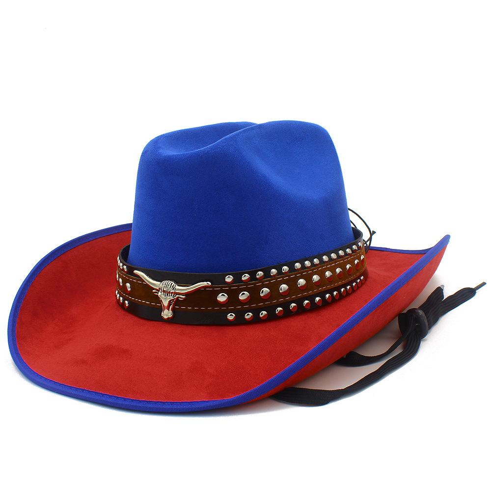 Retro Contrasting Western Style Cowboy Hat, High-end Suede Cow Head Decorative Wide-brimmed Sun Hat, British Style Jazz Hat