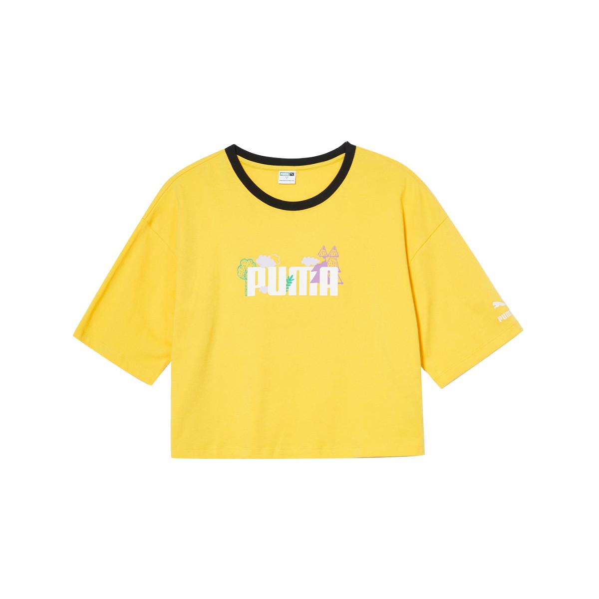 

Puma Короткий кроп-топ с модным принтом, хлопковая дышащая футболка, женские топы, желтый 538772-41 S