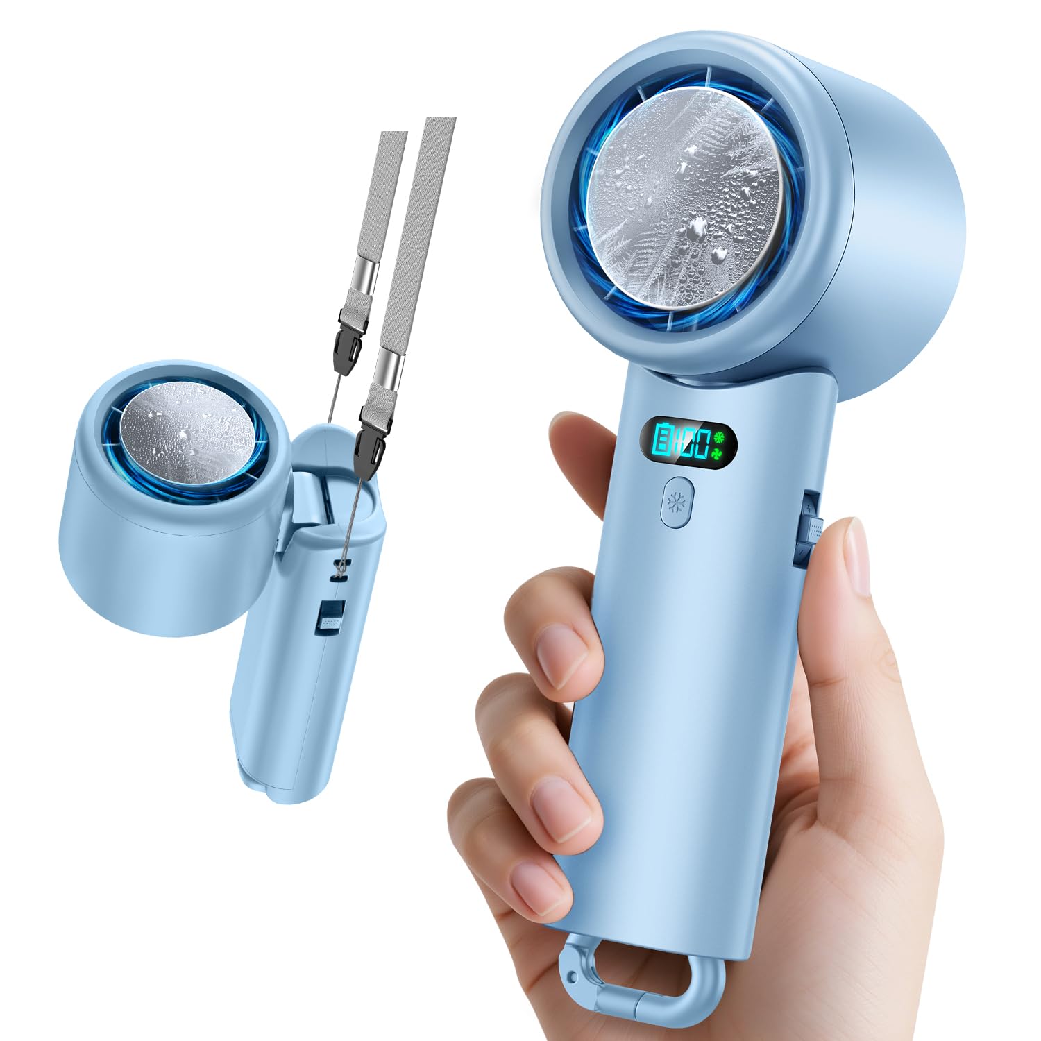 

Portable Fan with Wind Instant Cooling of Large Handheld Fan with Cooling 100 Speed or USB Battery Angle Neck Strap LED Battery Level Perfect for синій