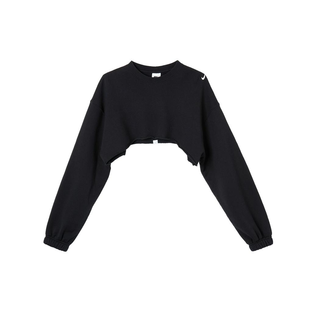 Nike Sportswear Loose Fit Cropped Long Sleeve Crewneck Top Women Tops Black FV7510-010
