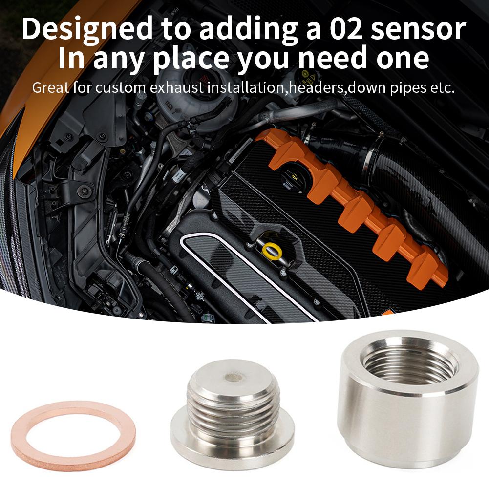 O2 Sensor Bung O2 Sensor Adapter M18x1.5 Oxygen Sensor Nut Weld Bung Plug Stainless Steel Curve Notched Universal Auto Parts