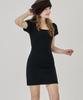 THE-ABON Square Neck Mini Dress Beige