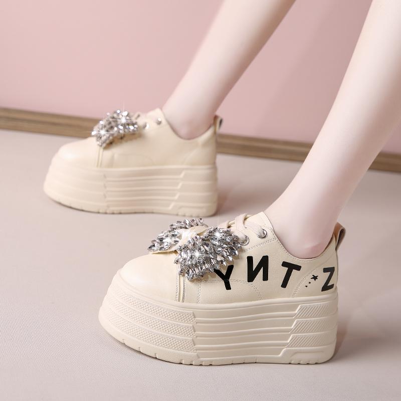 Fashion 8CM Ankle Boots Spring Women Fashion Bling Butterfly-knot Chunky Sneaker Vulcanize Autumn Motorcycle Platform Wedge Flats Shoes