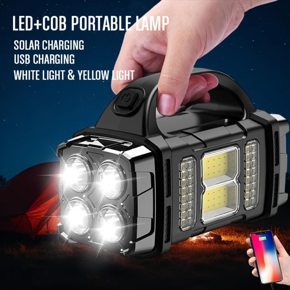 Portable Powerful USB Rechargeable Flashlights Solar LED Light With COB Work Light Charge Mobile Phone Camping Lamps