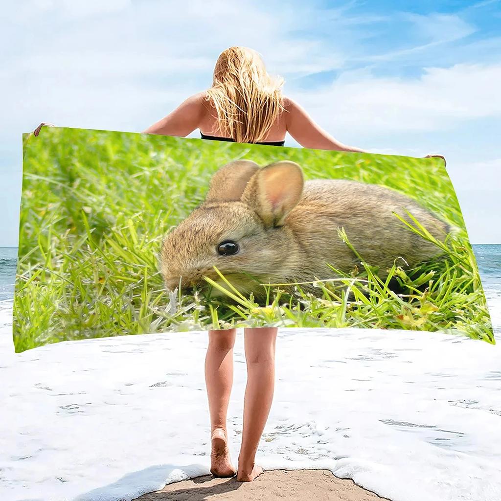 Süßes Kaninchen Badetuch Wildtier Strandtuch Mikrofaser Dusche Schnelltrocknend Schwimmabdeckung Badezimmer Reise Sport Spa Bar Handtücher
