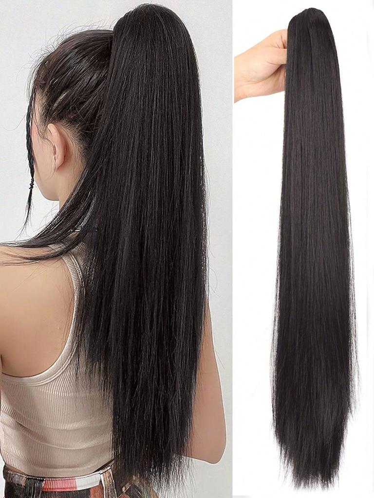 Synthetic Hair Extensions 24 Inch Long Straight Claw Clip Ponytail Wig Suitable For Women's Daily Party Use