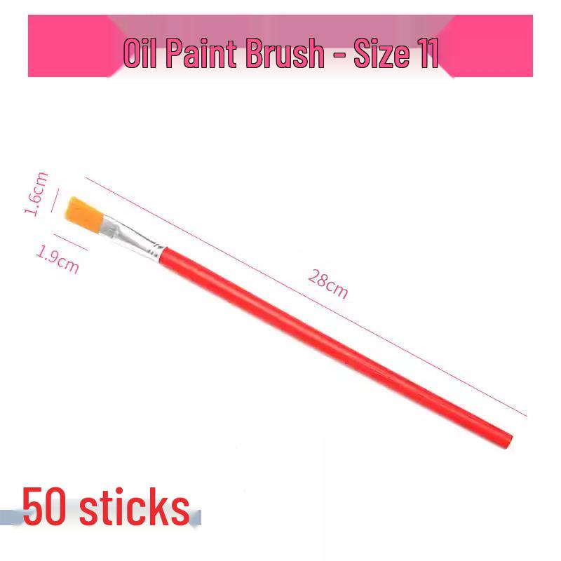 Red Handle Nylon Hair Flat Brush for Oil & Watercolor Painting