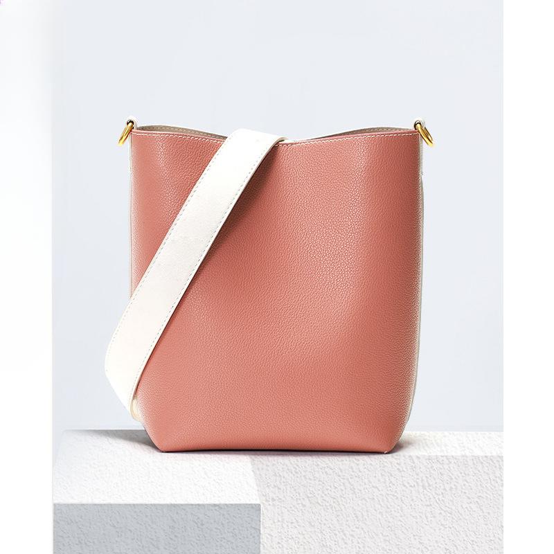 Ein-Schulter-Tasche Modische und Vielseitige Achseltasche Echtes Leder Damenhandtasche Pendler Große Kapazität Eimertasche