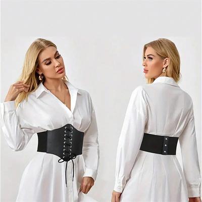 1Pc Women Adjustable Wide Belt Pu Leather Underbust Corset Waist Cincher Double Buckle Slimming Vest