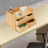 Bymaocar Bamboo Harmless Desk Storage Box W/ 3 Drawers,2-layer Office Supplies Storage Organizer,Study Room Decorative Bookshelf