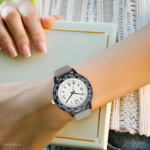 Fieldwork Women's Analog Watch with Leather Strap and Rotating Bezel, World Time, Gray, Wald YM125-1