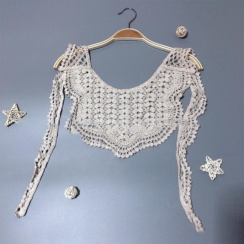 Vintage Palace Style Women False Fake Collar Hollow Out Crochet Lace Half Shirt Necklace Shawl Bowtie
