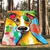 1pc Colorful Dog Art Print Throw Blanket Polyester Fiber, Lightweight Flannel, Soft & Warm, All Season Use for Outdoor, Camping Digital Print
